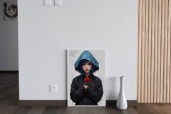 Anime Girl with Blue Hair and Blue Eyes in a Blue Jacket Wall Art - beink online art store