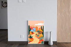 Colorful Village Desert Road Painting Art