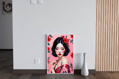 Japanese character with Pink and Red flower background Wall Art - beink online art store