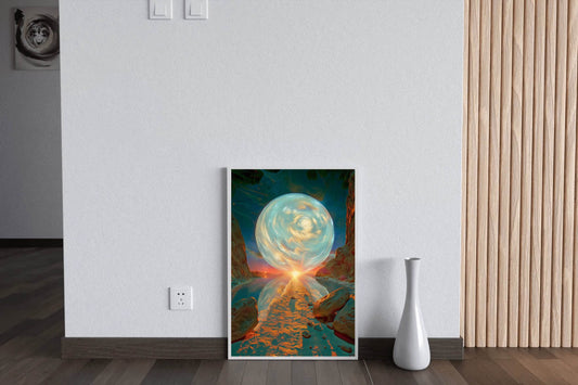 A painting of a planet with a blue sky artwork - beink online art store