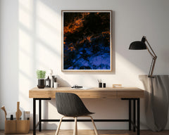 Blue and Fire Oil Paint Abstract Wall Art