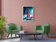 Astronaut with spacesuit on practicing snowboarding on the moon - beink online art store