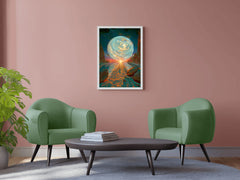 A painting of a planet with a blue sky artwork