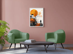 Orange Moon and Ancient House Wall Art