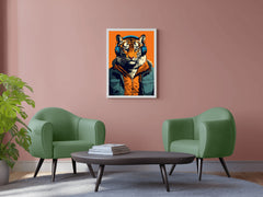 Painting of a Tiger Wearing Headphones and a Jacket.