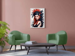 Orange Hair women with Black and Orange feather Wall Art - beink online art store
