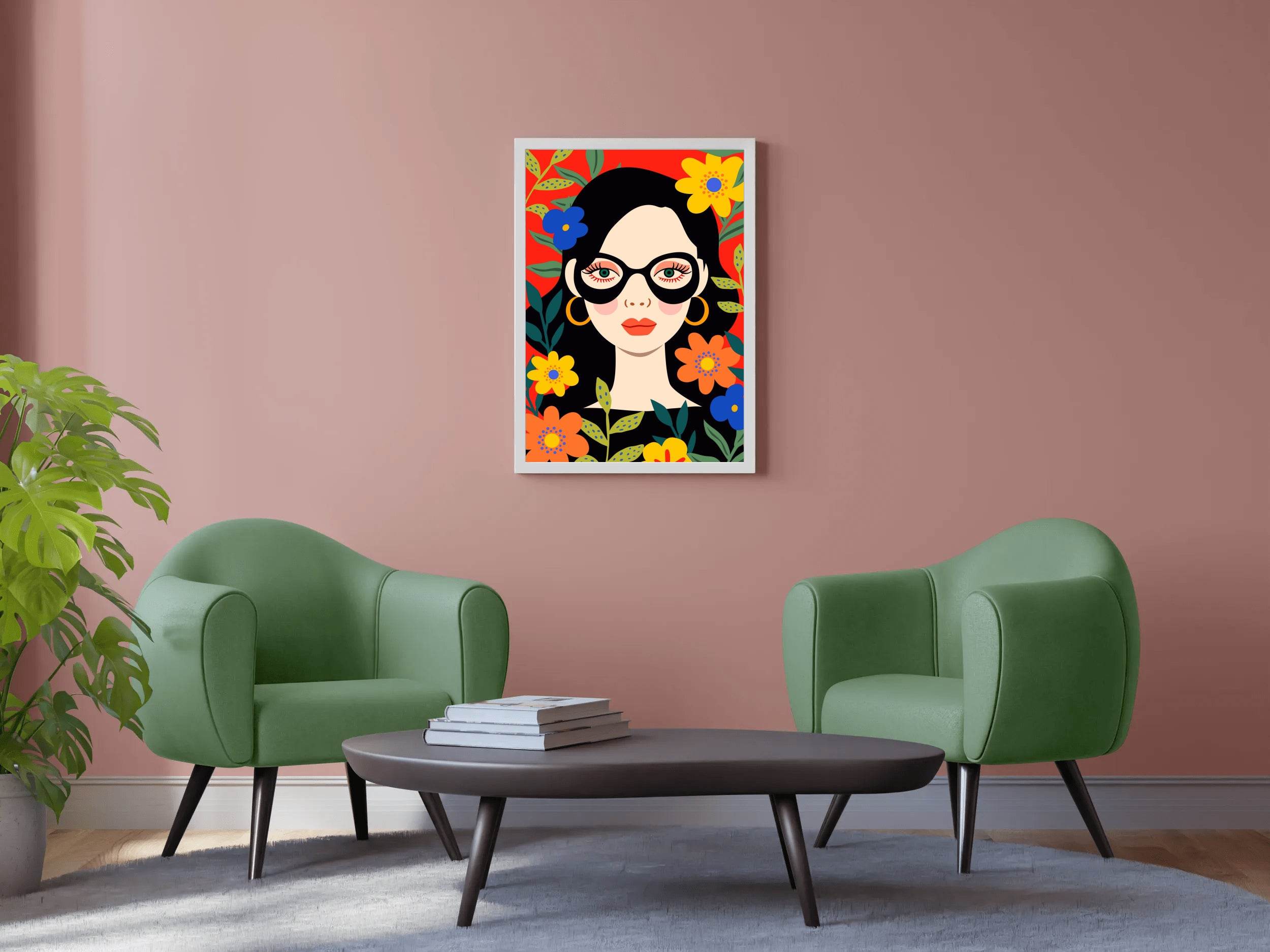 Painting Of a Girl With Glasses In Flowers Art - beink online art store