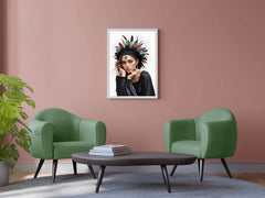Lady with Brown Hair Feather Hat Wall Art - beink online art store