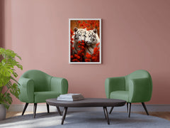 Wild White Tiger With Leaves Wall Art