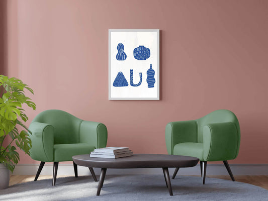 Blue Greek Vases Wall Art - beink online art store