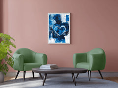 Blue Heart Painting With Oil Paint Wall Art