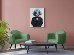 Anime Girl with Blue Hair and Pink flower Wall Art - beink online art store