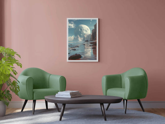 A planet in a space and big moon in a blue sky wall artwork - beink online art store