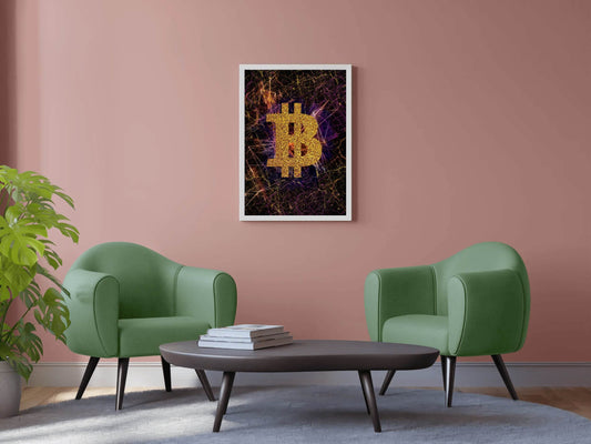 Abstract Bitcoin Golden Symbol Wall Art - beink online art store