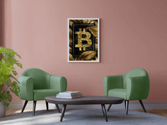 Bitcoin Logo with Gold Leaves Background Wall Art