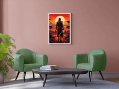 Sunset Style Portrait of Traditional Japanese's Samurai Character Anime Wall Art