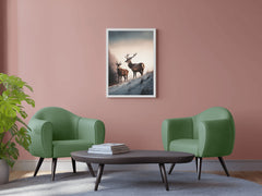 Pair of Red Deer Standing in Snow Wall Art