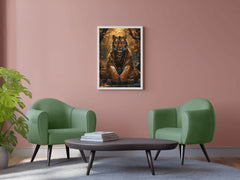 Painting of Lion Sitting in Jungle Wall Art