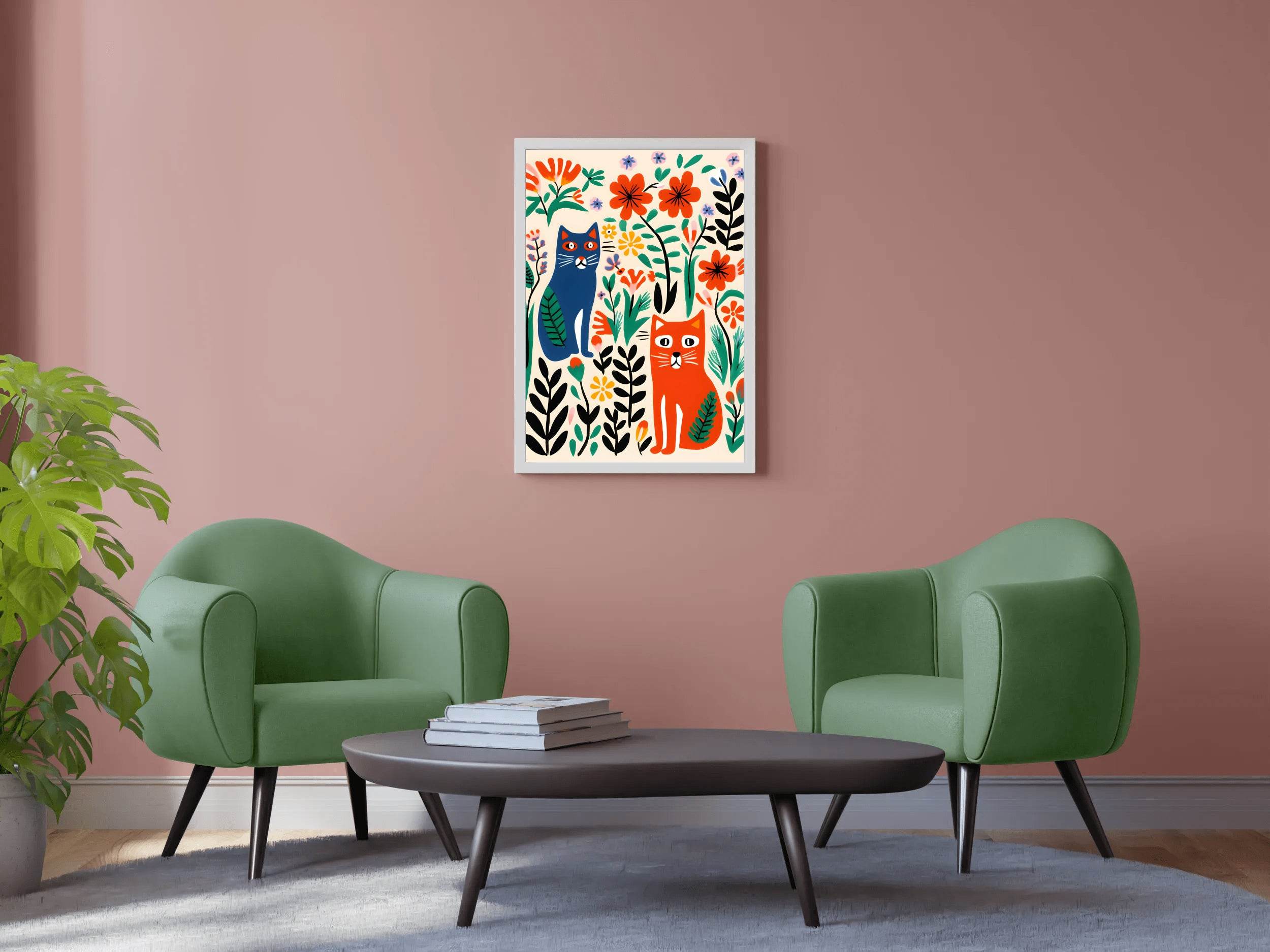 Painting Colored Cats Among Flowers Art - beink online art store