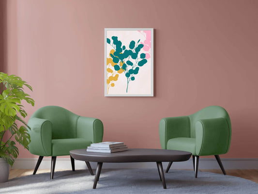 Tree Branch With Blue And Yellow Leaves Wall Art - beink online art store