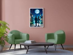 Anime scene of a Man and a Woman Walking Down Under the Moon Anime Wall  Art