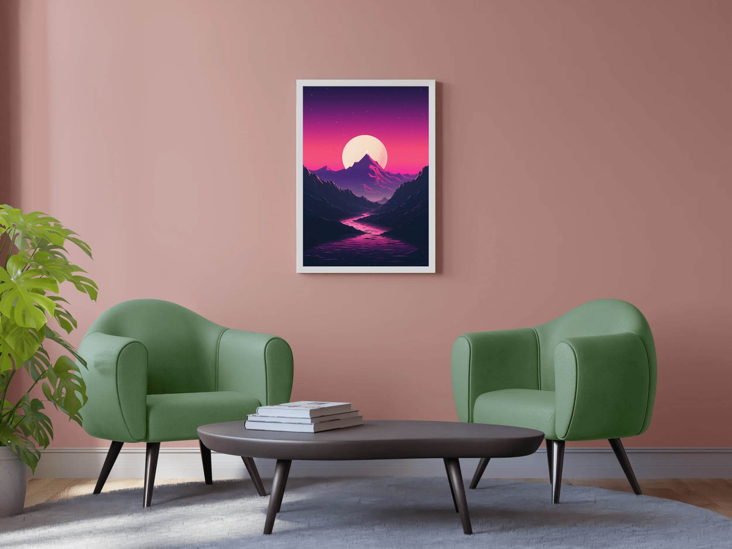 Synthwave Mountains Sunset Wall Art - beink online art store