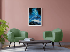 A painting of a planet and a light beam - beink online art store