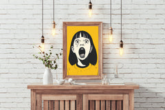 Crying Girl With Yellow Background Wall Art