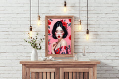 Japanese character with Pink and Red flower background Wall Art - beink online art store