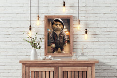 Cute Cat Wearing Jacket Animal Wall Art