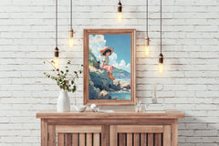 Vietnamese Girl  Sitting on Rock Anime Wall  Art