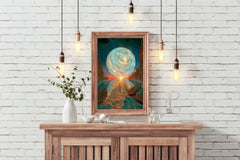 A painting of a planet with a blue sky artwork - beink online art store