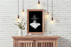 Elegant Lady With Hat Black & White Wall Art