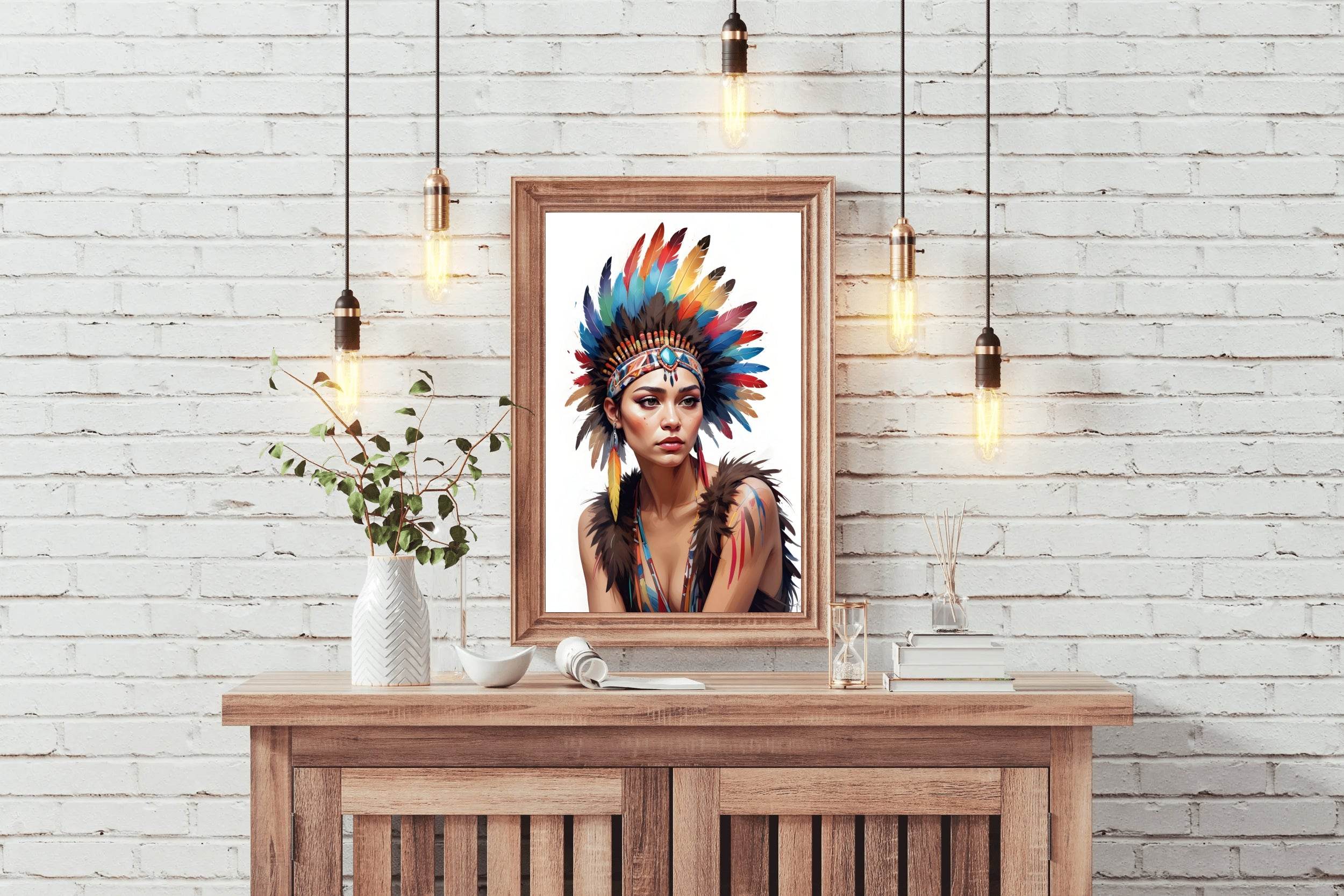 Native American Lady with Feathers Wall Art - beink online art store