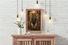 Painting of Lion Sitting in Jungle Wall Art