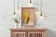 Golden Saxophone Next To Yellow Flowers Wall Art