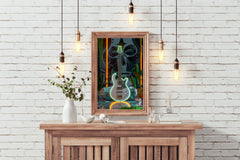 Augustic Guitar With Neon Wall Art