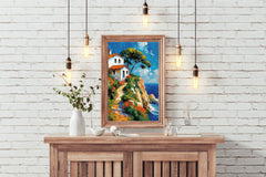 Painting Of Beach House On Cliff Wall Art