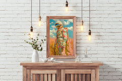 An astronaut in a space suit in a flower field wall art