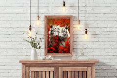 Wild White Tiger With Leaves Wall Art