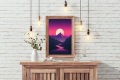 Synthwave Mountains Sunset Wall Art - beink online art store