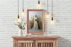 White Wedding Dress In Wheat Field Wall Art