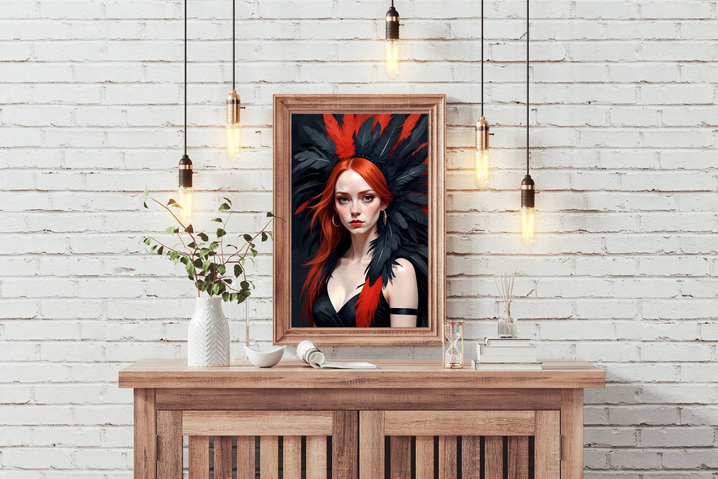 Red Hair Lady with Black Dress Wall Art - beink online art store