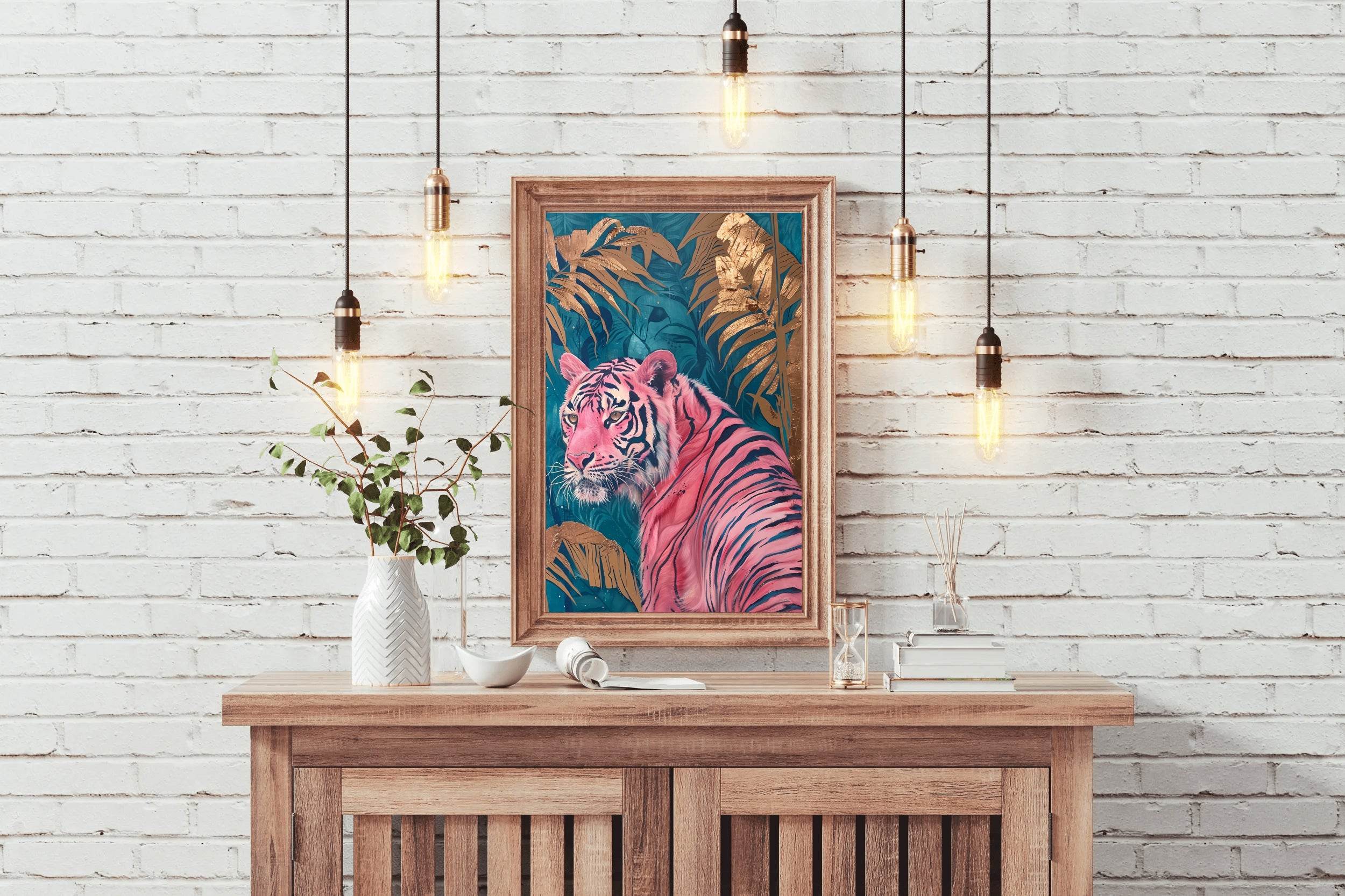 Handmade Tiger Painting with Palm Leaves - beink online art store