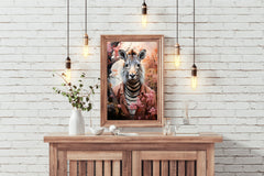 Watercolor Zebra with Flowers Animal Wall Art