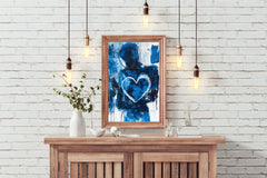 Blue Heart Painting With Oil Paint Wall Art