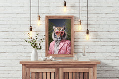 Tiger Wearing Pink Goggle and Coat Animal Wall Art