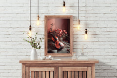 Stock Wooden Violin Next To The Vase Wall Art