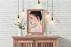 Drawing Of A Woman From Behind With Curly Hair Wall Art