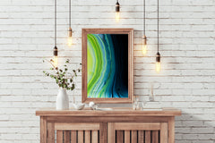 Dark and Green Waves Abstract Wall Art